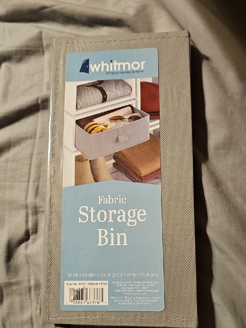 WHIT Gray Fabric Storage Bin with Front Tab